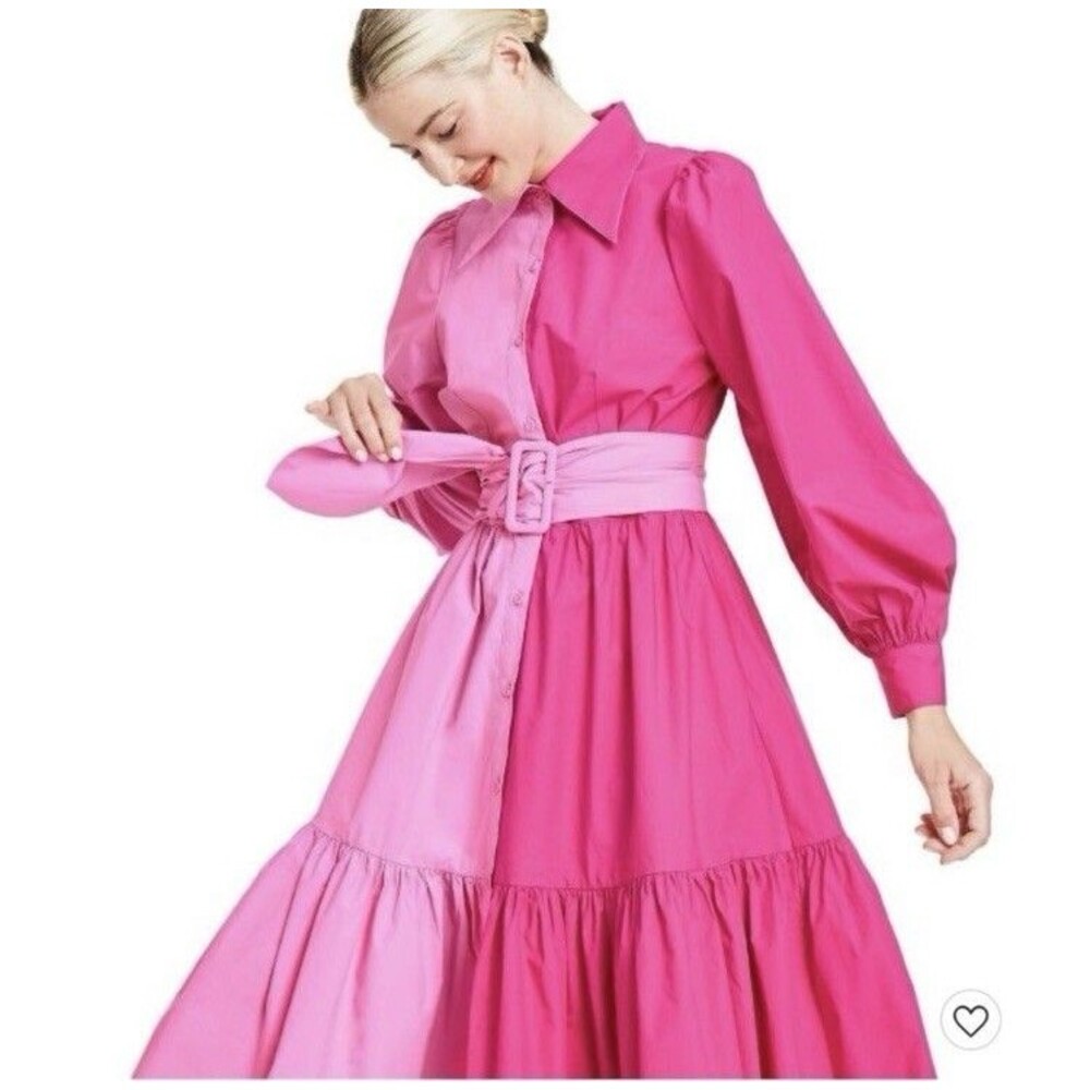 Christopher John Rogers Target Two-Tone Pink Colorblock Midi Shirt Dress Women 2